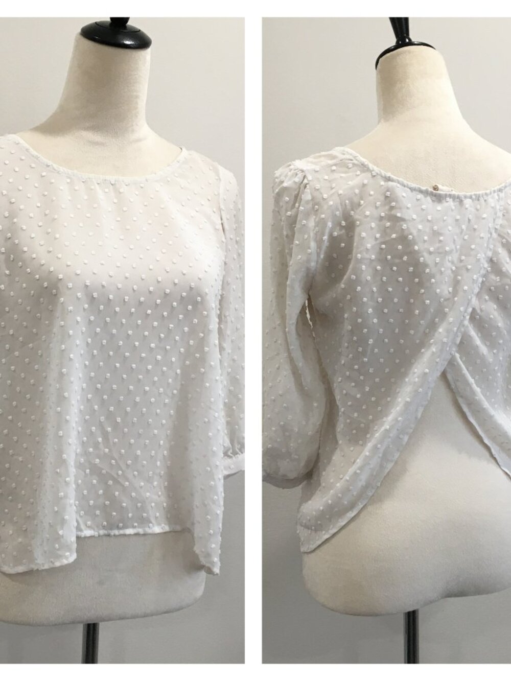 PINS & NEEDLES Urban Outfitters 3/4 Sleeve White Sheer Textured Slit Back Shirt
